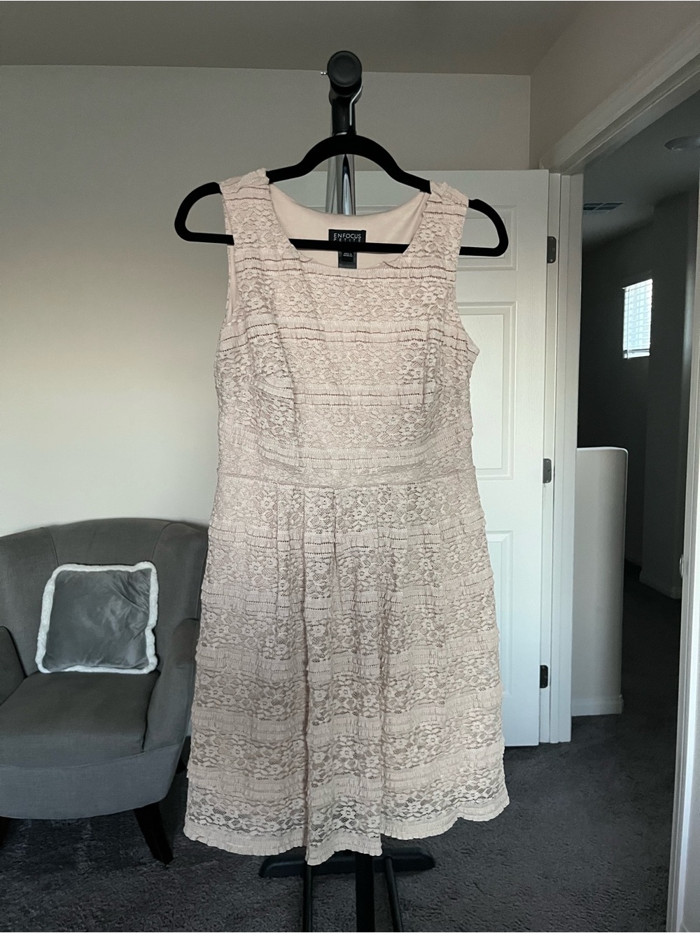 Enfocus Sleeveless Lace A-Line Dress in Blush